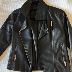 New Look Black Leather Jacket with Silver Accents